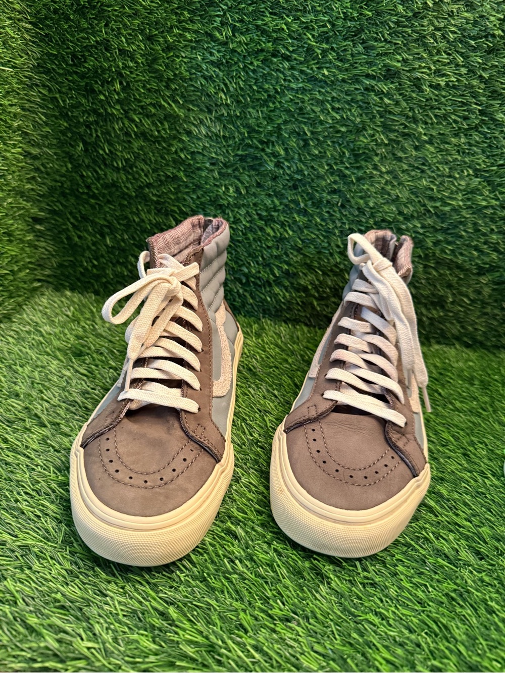Vans RARE unisex SK-8 High-Top Vintage Taupe suede teal leather men 5.5 w 7.0